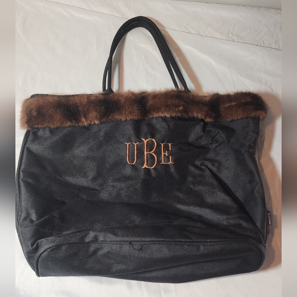 Murval Black Canvas Faux Fur Trim Monogram Tote Bag